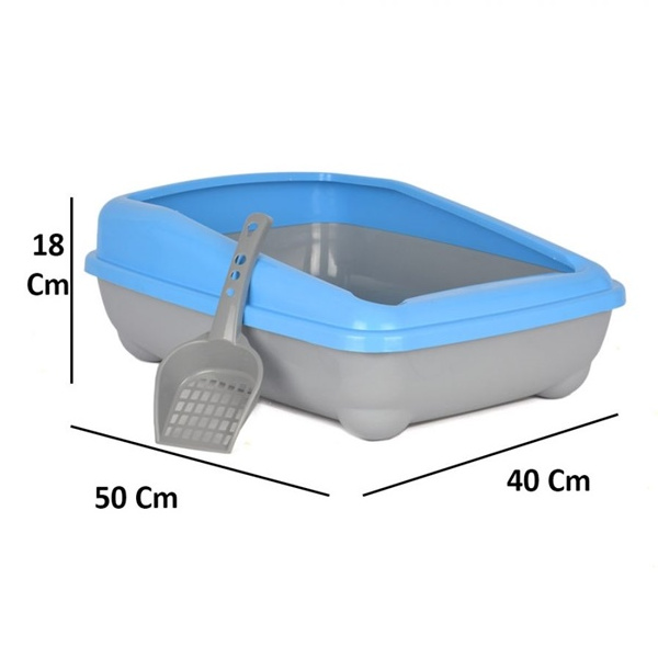 Kedi Tuvalet Kum Kabı 50/37/13.5 cm Açık Mavi + Kürek Hediye