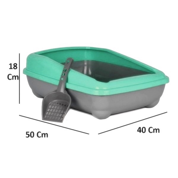Kedi Tuvalet Kum Kabı 50/37/13.5 cm Yeşil + Kürek Hediye