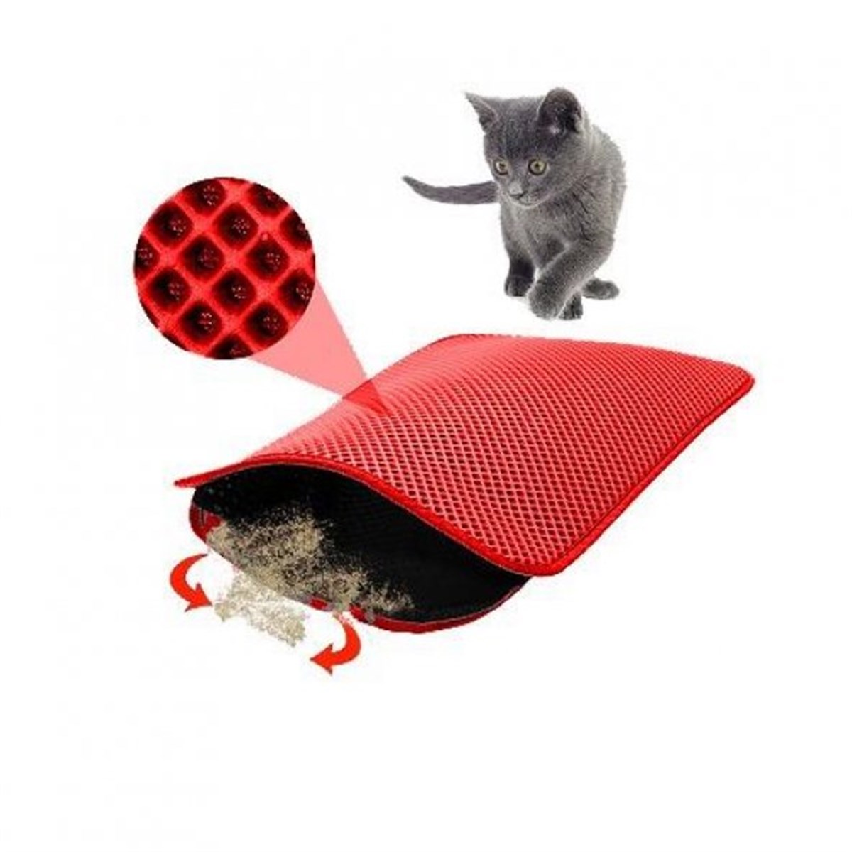 Ans Elekli Kedi Tuvalet Önü Paspası 60 x 45 cm Kırmızı