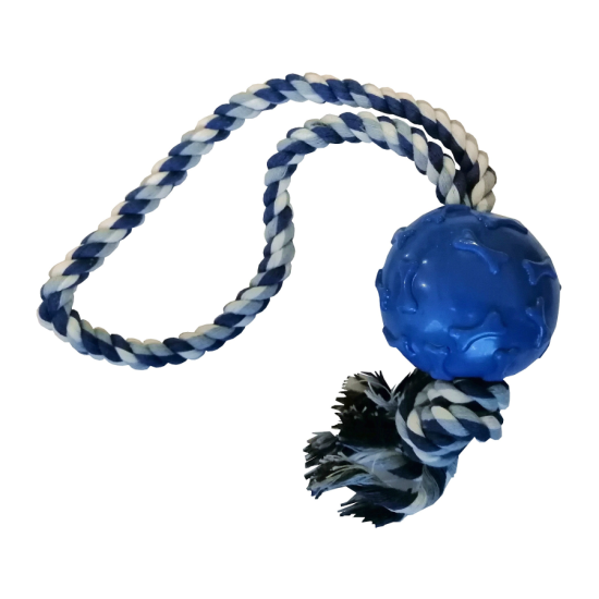 Markapet İpli Toplu Dental Köpek Oyun ve Eğitici Topu 6 cm - 30 cm Mavi