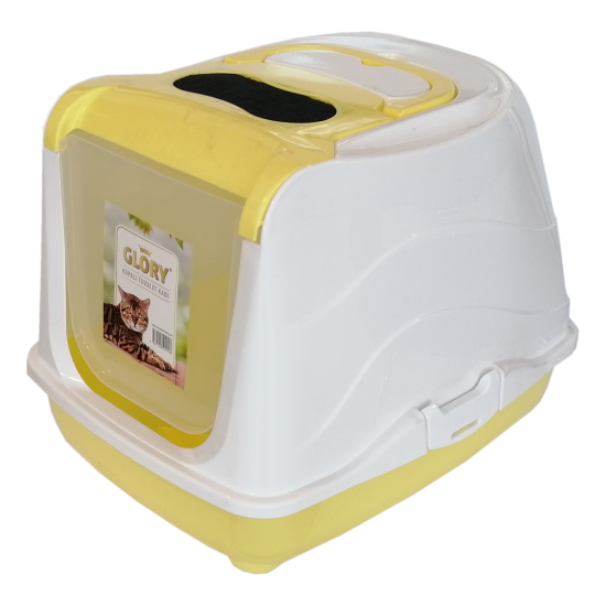 Karbon Filtreli Üstü Açılabilir Kedi Tuvaleti 35*36*49 cm Sarı