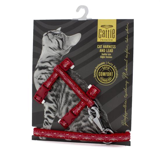 Cattie Premium Desenli Dokumadan El Yapımı Kedi Göğüs Takımı 40 cm Kırmızı