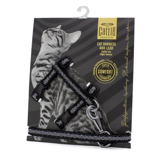 Cattie Premium Desenli Dokumadan El Yapımı Kedi Göğüs Takımı 40 cm Siyah