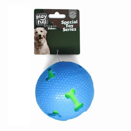 Playfull Sesli Kemik Desenli Plastik Top Köpek Oyuncağı 7,5 Cm Mavi