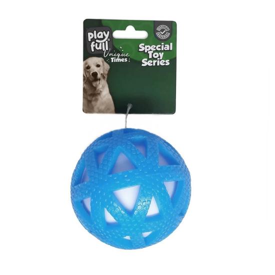 Playfull Işıklı Üçgen Desenli Plastik Top Köpek Oyuncağı 7,5 Cm Mavi