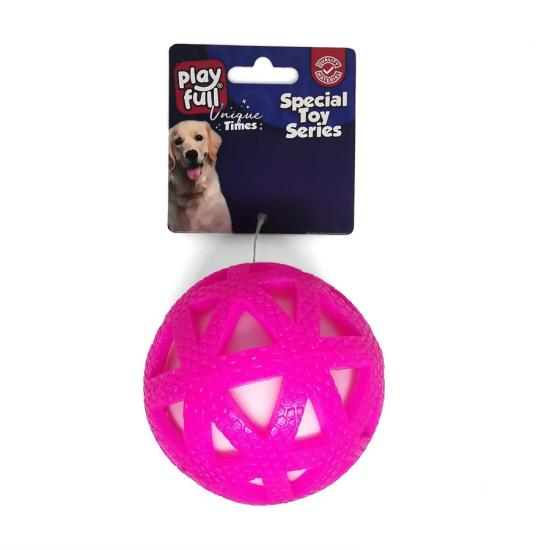 Playfull Işıklı Üçgen Desenli Plastik Top Köpek Oyuncağı 7,5 Cm Pembe