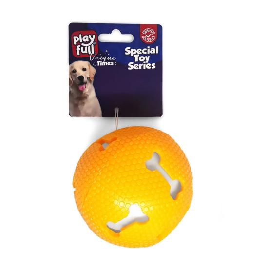 Playfull Işıklı Kemik Desenli Plastik Top Köpek Oyuncağı 7,5 Cm Turuncu