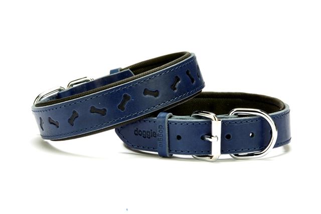Doggie Kemik Desenli Deri Köpek Boyun Tasması 3x42x50 cm Mavi