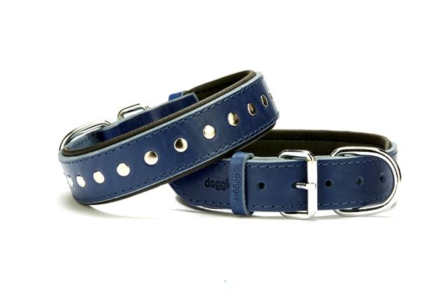 Doggie Deri Rivetli Köpek Tasması 3,5x52-60 cm Mavi