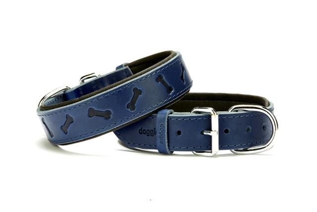 Doggie Kemik Desenli Deri Köpek Boyun Tasması 4x52x60 cm Mavi