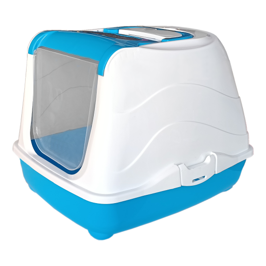 Markapet Karbon Filtreli Üstü Açılabilir Kedi Tuvaleti 36*36*49 cm Mavi + Kürek Hediyeli