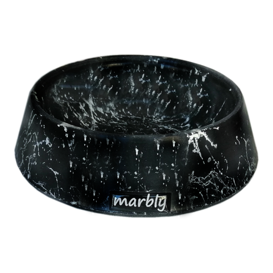 Marbly Siyah Çizgili Mermerit Kedi Köpek Mama Su Kabı 235 ml
